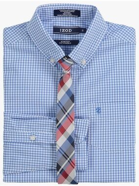 Izod Boy’s Light Blue Gingham Button-Down Dress Shirt & Tie NWT Size 18
